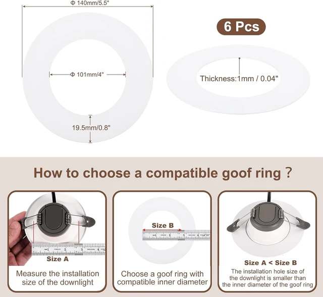 Alt view image 3 of 6 - Goof Trim Ring for LED Recessed Can Lights, 6 Pack Ceiling Downlight Trim Ring Cover 3.95-Inch x 5.51-Inch (ID x OD) Matte White, Paintable Surface, Steel Construction