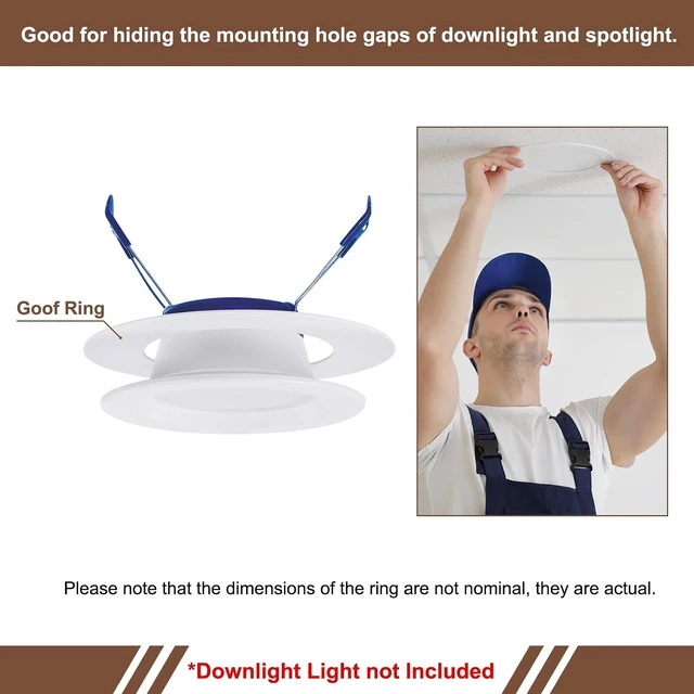 Alt view image 4 of 6 - Goof Trim Ring for LED Recessed Can Lights, 6 Pack Ceiling Downlight Trim Ring Cover 3.95-Inch x 5.51-Inch (ID x OD) Matte White, Paintable Surface, Steel Construction