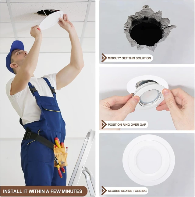 Alt view image 5 of 6 - Goof Trim Ring for LED Recessed Can Lights, 6 Pack Ceiling Downlight Trim Ring Cover 3.95-Inch x 5.51-Inch (ID x OD) Matte White, Paintable Surface, Steel Construction