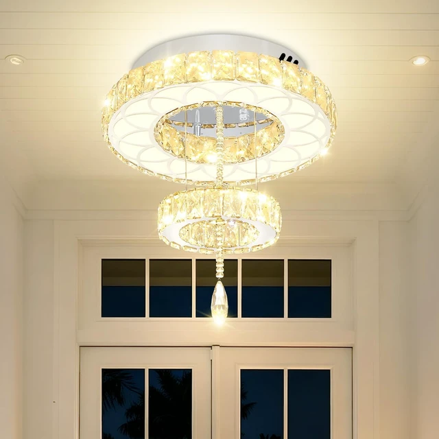 Alt view image 4 of 7 - Flashing God 16inch Modern Mini Crystal Chandelier for Hallway LED Crystal Ring Chandeliers Dimmable Flush Mount Ceiling Light for Dining Room Living Room Bedroom