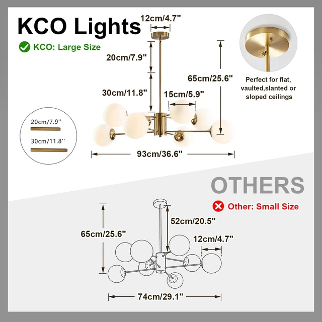 Alt view image 2 of 7 - KCO Lighting 8-Light Glass Sputnik Chandelier Light Modern Gold Chandeliers Pendant Light Fixture Vintage Globe Ball Ceiling Flush Mount Light Fixture Kitchen Island