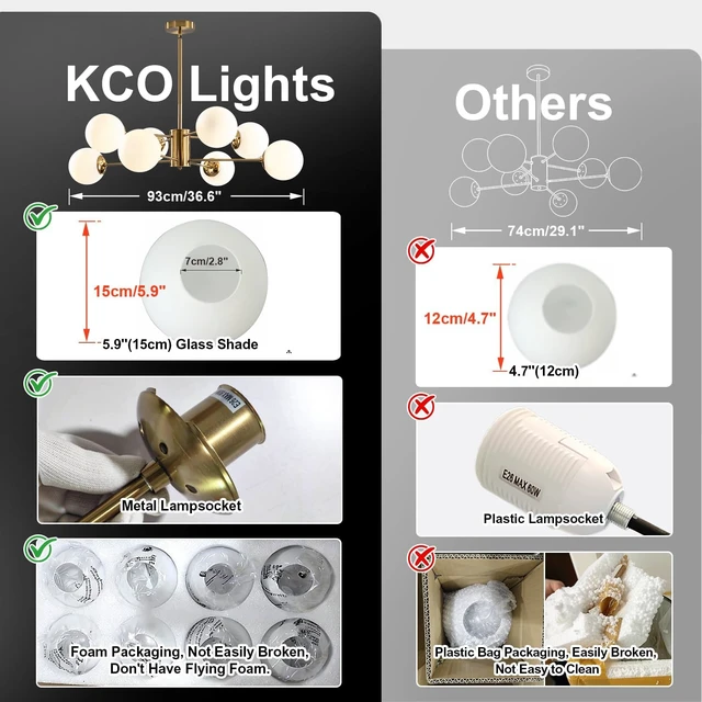 Alt view image 3 of 7 - KCO Lighting 8-Light Glass Sputnik Chandelier Light Modern Gold Chandeliers Pendant Light Fixture Vintage Globe Ball Ceiling Flush Mount Light Fixture Kitchen Island