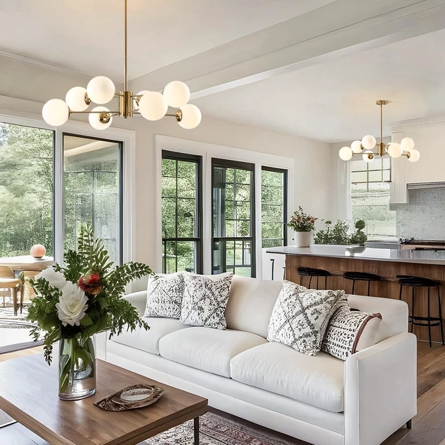 Alt view image 5 of 7 - KCO Lighting 8-Light Glass Sputnik Chandelier Light Modern Gold Chandeliers Pendant Light Fixture Vintage Globe Ball Ceiling Flush Mount Light Fixture Kitchen Island