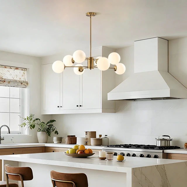Alt view image 6 of 7 - KCO Lighting 8-Light Glass Sputnik Chandelier Light Modern Gold Chandeliers Pendant Light Fixture Vintage Globe Ball Ceiling Flush Mount Light Fixture Kitchen Island