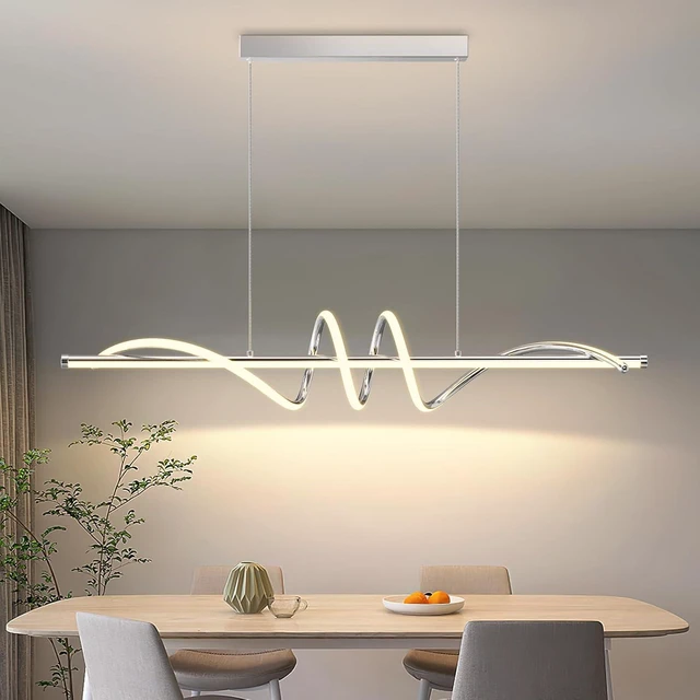 Main image of Modern Pendant Light Kitchen Island 39in Dimmable Hanging Lamp 3000k-6000K Adjustable Warm/Nautral/White with Remote Control, Kitchen Island Lighting Chrome Silver