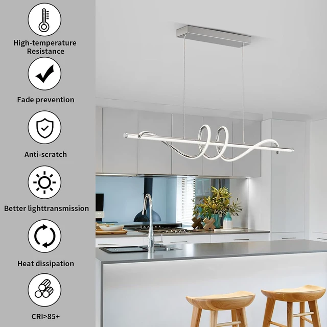 Alt view image 4 of 7 - Modern Pendant Light Kitchen Island 39in Dimmable Hanging Lamp 3000k-6000K Adjustable Warm/Nautral/White with Remote Control, Kitchen Island Lighting Chrome Silver
