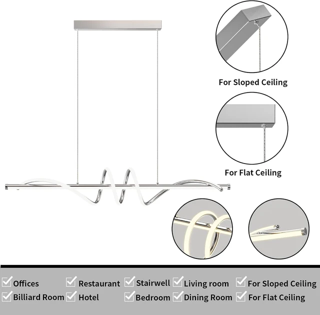 Alt view image 6 of 7 - Modern Pendant Light Kitchen Island 39in Dimmable Hanging Lamp 3000k-6000K Adjustable Warm/Nautral/White with Remote Control, Kitchen Island Lighting Chrome Silver