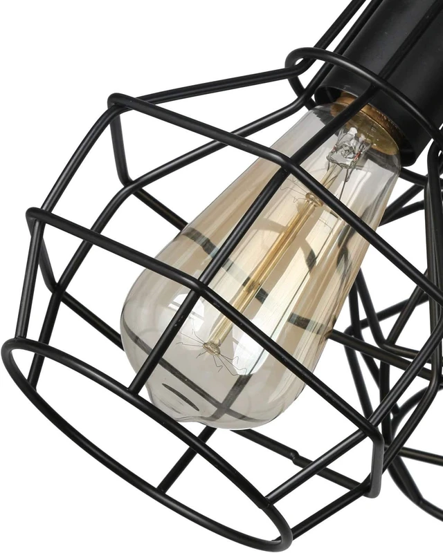 Alt view image 6 of 7 - LALUZ Farmhouse Semi Flush Mount Ceiling Light Fixture, 3-Light Oil Black Pull String Industrial Cage Ceiling Light Fixture for Bedroom, Hallway, Kitchen, Dining & Living Room, Foyer and Bathroom