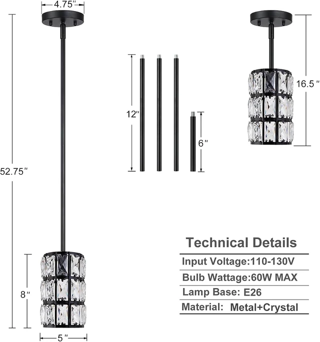 Alt view image 2 of 7 - 3 Pack Black Crystal Pendant Light, Modern Glam Linear Chandelier