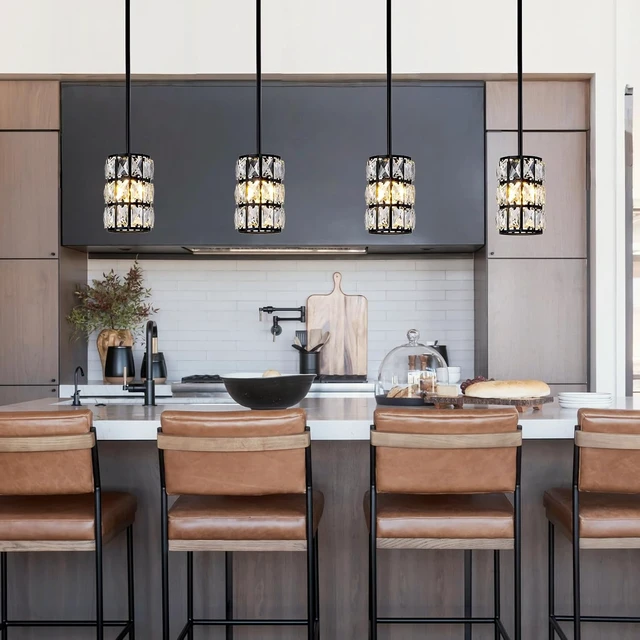 Alt view image 6 of 7 - 3 Pack Black Crystal Pendant Light, Modern Glam Linear Chandelier