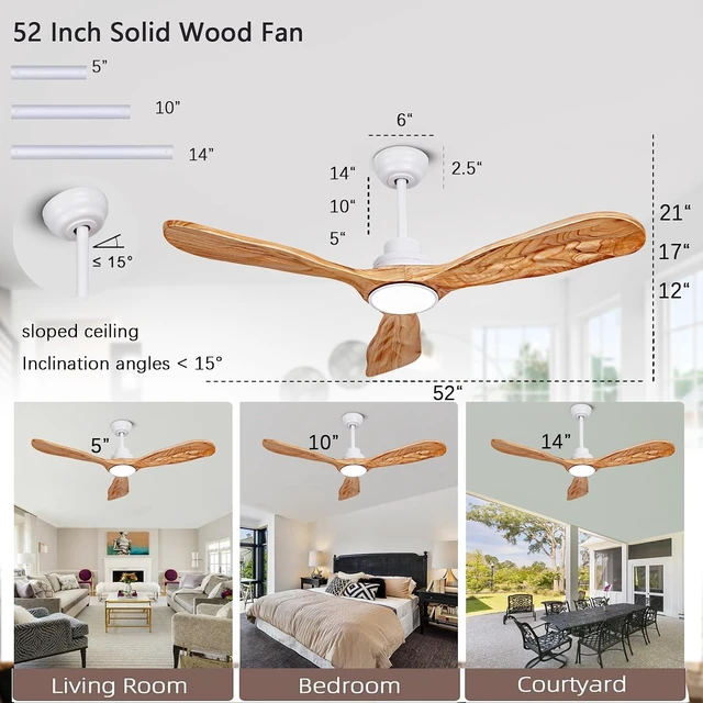 Alt view image 2 of 7 - 52In Wood Ceiling Fan with Lights,Noiseless Reversible DC Motor with Remote