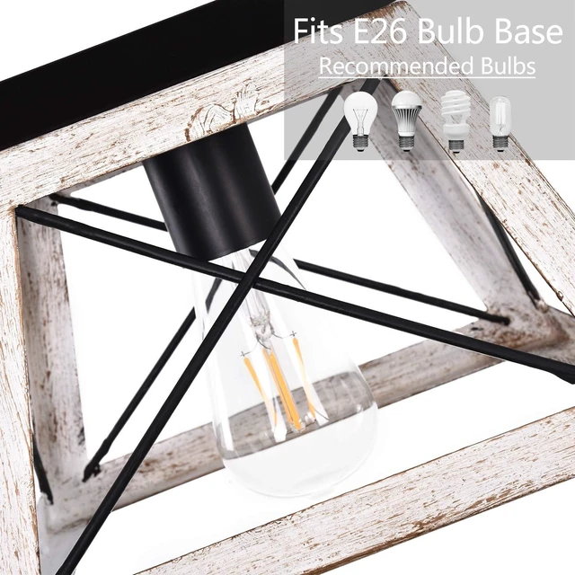 Alt view image 2 of 7 - Luupyia 9.84Inches Farmhouse Ceiling Light Fixture Semi Flush Mount, White Square Farmhouse Ceiling Light, Rustic Metal Island Overhead Lighting Fixtures for Dining Room Entryway Living Room, E26