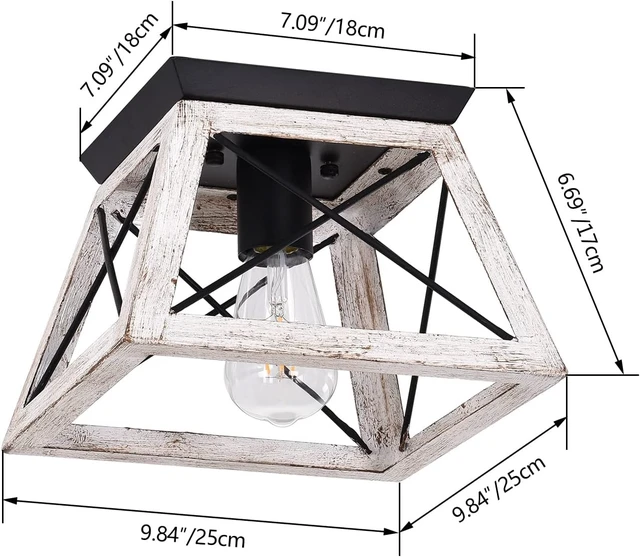 Alt view image 3 of 7 - Luupyia 9.84Inches Farmhouse Ceiling Light Fixture Semi Flush Mount, White Square Farmhouse Ceiling Light, Rustic Metal Island Overhead Lighting Fixtures for Dining Room Entryway Living Room, E26