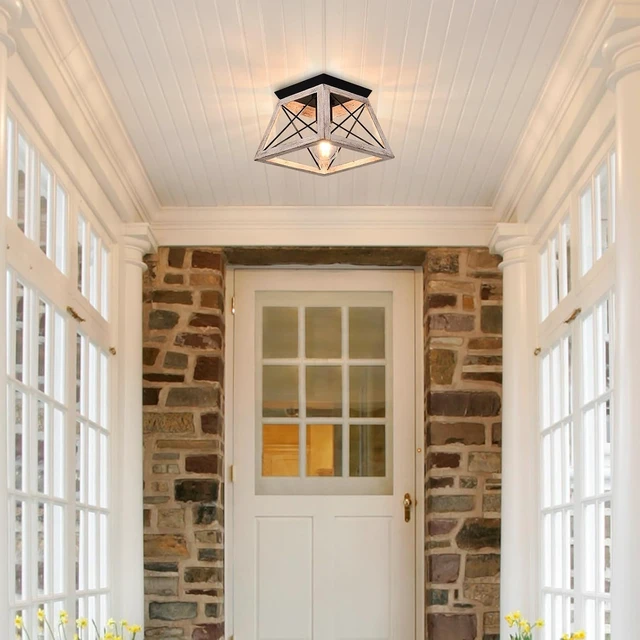 Alt view image 7 of 7 - Luupyia 9.84Inches Farmhouse Ceiling Light Fixture Semi Flush Mount, White Square Farmhouse Ceiling Light, Rustic Metal Island Overhead Lighting Fixtures for Dining Room Entryway Living Room, E26