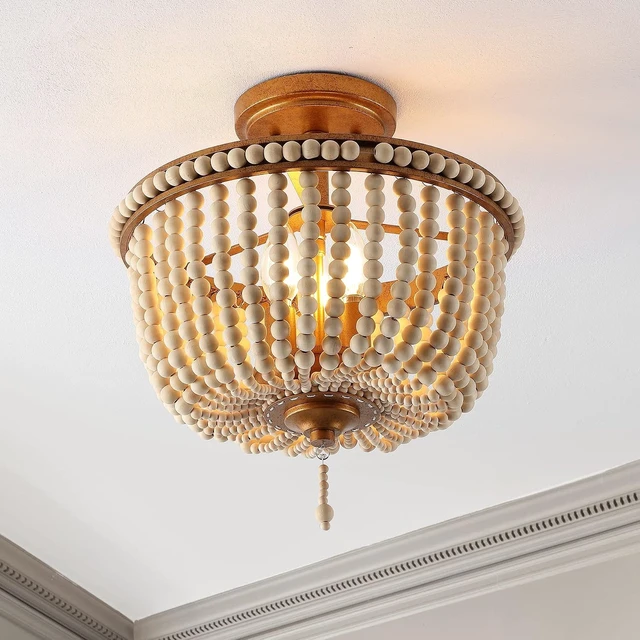 Alt view image 2 of 7 - JONATHAN Y Allie 14" Beaded Semi Flush Mount, Antique Gold/Light Taupe