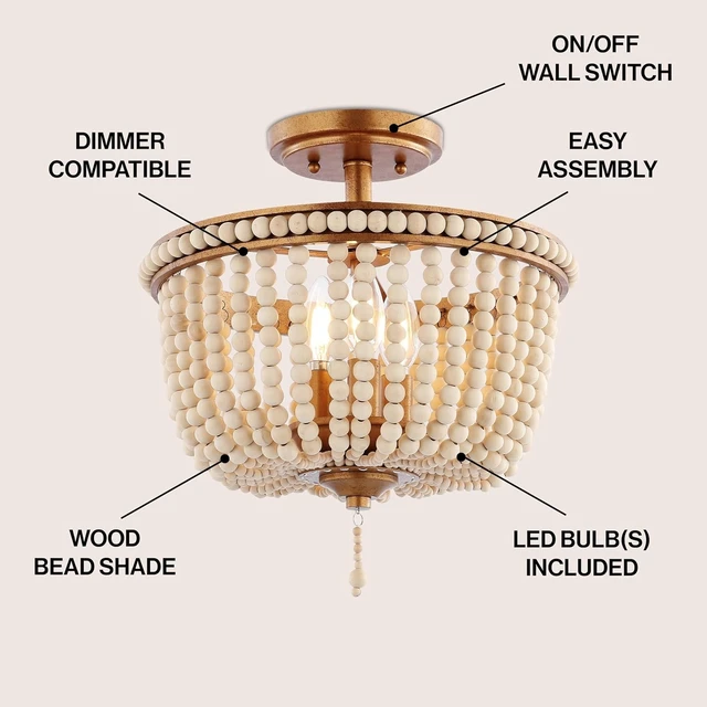Alt view image 3 of 7 - JONATHAN Y Allie 14" Beaded Semi Flush Mount, Antique Gold/Light Taupe
