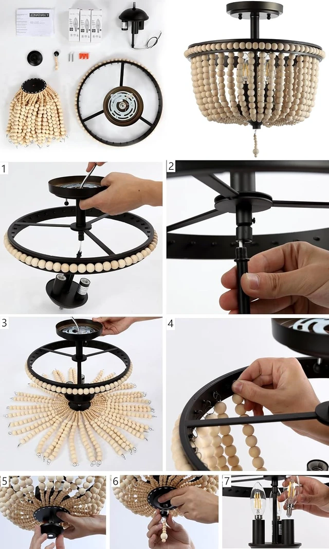 Alt view image 5 of 7 - JONATHAN Y Allie 14" Beaded Semi Flush Mount, Antique Gold/Light Taupe
