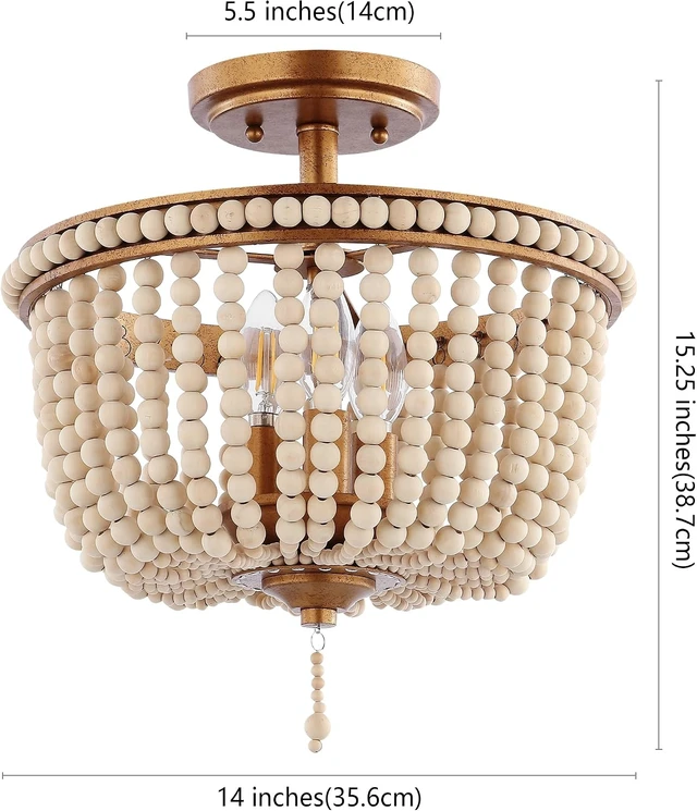 Alt view image 4 of 7 - JONATHAN Y Allie 14" Beaded Semi Flush Mount, Antique Gold/Light Taupe