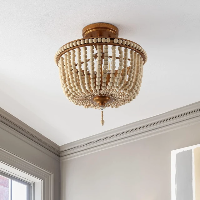 Alt view image 7 of 7 - JONATHAN Y Allie 14" Beaded Semi Flush Mount, Antique Gold/Light Taupe