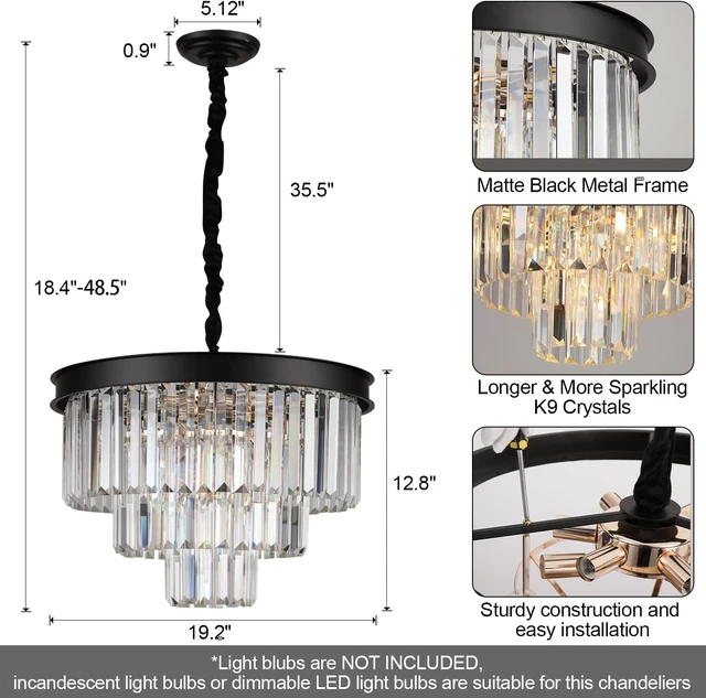 Alt view image 2 of 7 - Black Crystal Chandelier Modern 20" Round Light Fixtures for Living Room