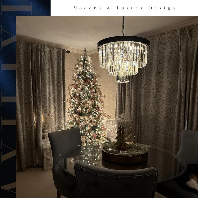 Alt view image 3 of 7 - Black Crystal Chandelier Modern 20" Round Light Fixtures for Living Room