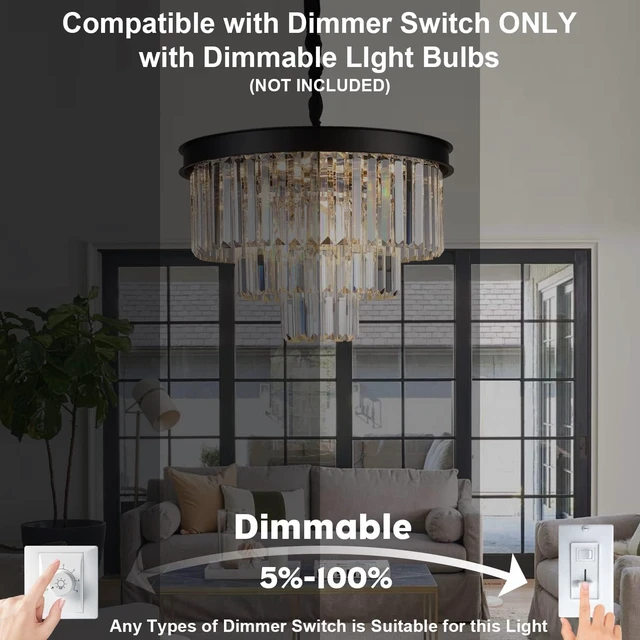 Alt view image 6 of 7 - Black Crystal Chandelier Modern 20" Round Light Fixtures for Living Room