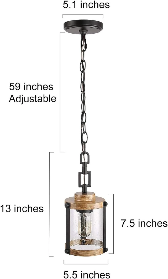 Alt view image 3 of 6 - LOG BARN Pendant Lighting for Kitchen Island, Farmhouse Mini Chandelier in Faux Wood Metal with Bubbled Glass Shade, Rustic Ceiling Fixture Hanging for Dining Room, Hallway