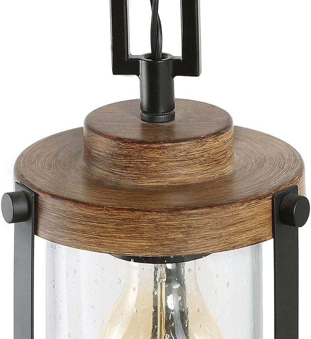 Alt view image 4 of 6 - LOG BARN Pendant Lighting for Kitchen Island, Farmhouse Mini Chandelier in Faux Wood Metal with Bubbled Glass Shade, Rustic Ceiling Fixture Hanging for Dining Room, Hallway