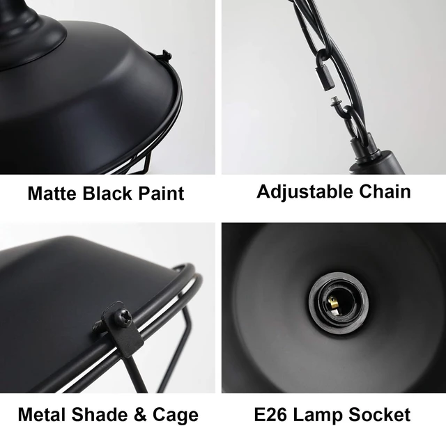 Alt view image 2 of 6 - Black Farmhouse Pendant Light - 2 Pack Industrial Vintage Hanging Light Fixtures Metal Wire Cage Pendant Lighting with Adjustable Chain for Kitchen Barn Hallway Porch Dining Room