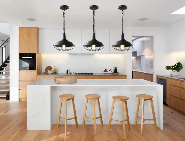 Alt view image 5 of 6 - Black Farmhouse Pendant Light - 2 Pack Industrial Vintage Hanging Light Fixtures Metal Wire Cage Pendant Lighting with Adjustable Chain for Kitchen Barn Hallway Porch Dining Room