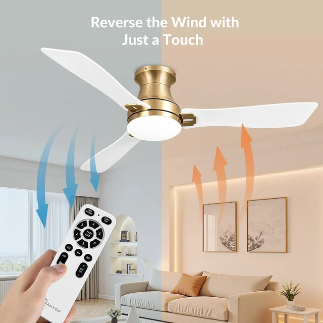 Alt view image 6 of 7 - OFANTOP 52 Inch Flush Mount White Gold Ceiling Fan with Lights and Remote