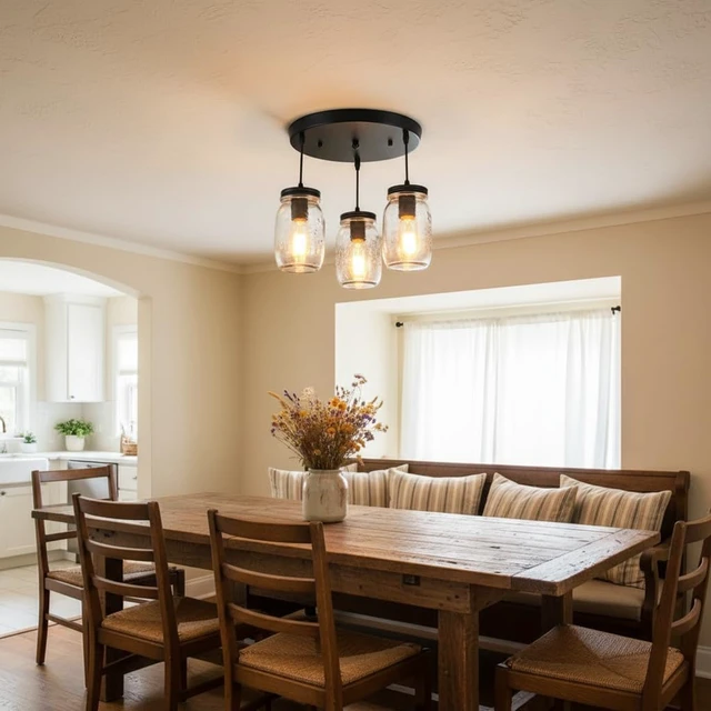 Alt view image 2 of 7 - Kitchen Island Light, Adjustable Pendant Lighting,Glass Mason Jar Hanging Lamp (3-Light)