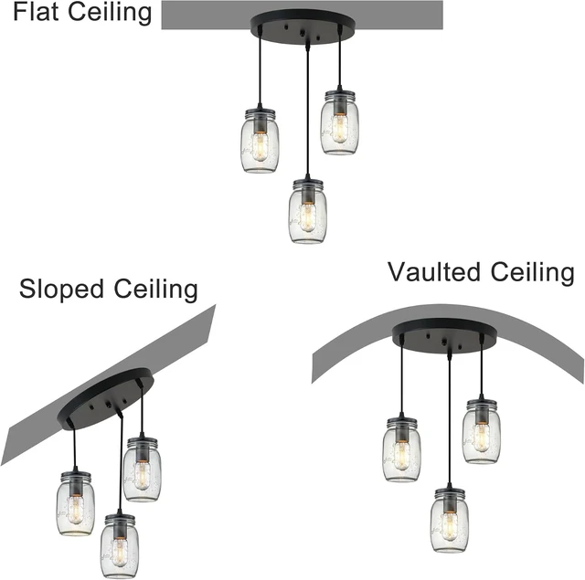 Alt view image 4 of 7 - Kitchen Island Light, Adjustable Pendant Lighting,Glass Mason Jar Hanging Lamp (3-Light)