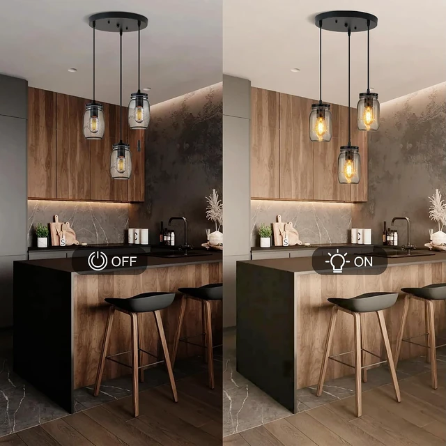 Alt view image 6 of 7 - Kitchen Island Light, Adjustable Pendant Lighting,Glass Mason Jar Hanging Lamp (3-Light)