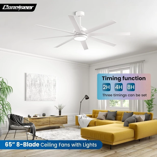 Alt view image 3 of 7 - Conciseer 65 Inch Ceiling Fan with Light and Remote Control for Bedroom Living Room Kitchen Home Office, Indoor/Outdoor Use, 6CCT Dimmable, 8 Blades 6 Speed Reversible Quiet DC Motor, White