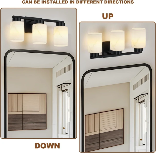 Alt view image 5 of 7 - 3-Light Bathroom Light Fixtures, Modern Vanity Lights, Black Metal Wall Lamp with Handcrafted Art Glass for Bathroom, Mirror, Living Room, Bedroom, Cabinet, Porch, Hallway, E26 Base