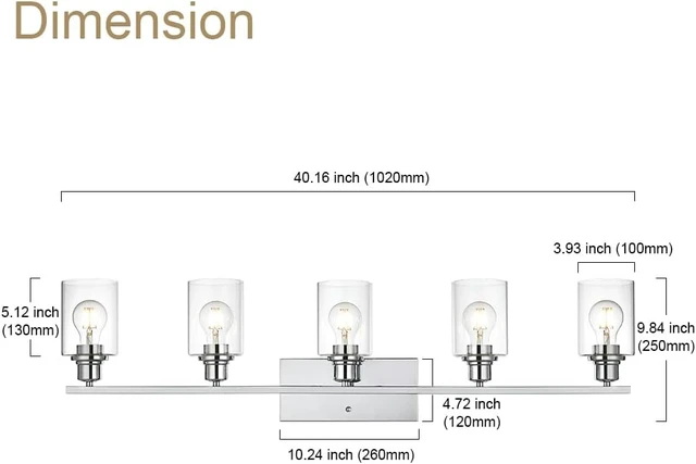 Alt view image 4 of 6 - 5 Light Bathroom Lighting Fixture in Chrome Finish,Contemporary Indoor Wall Lights with Clear Cylinder Glass Shade Classic Vanity Light for Stair Entryway Hallway