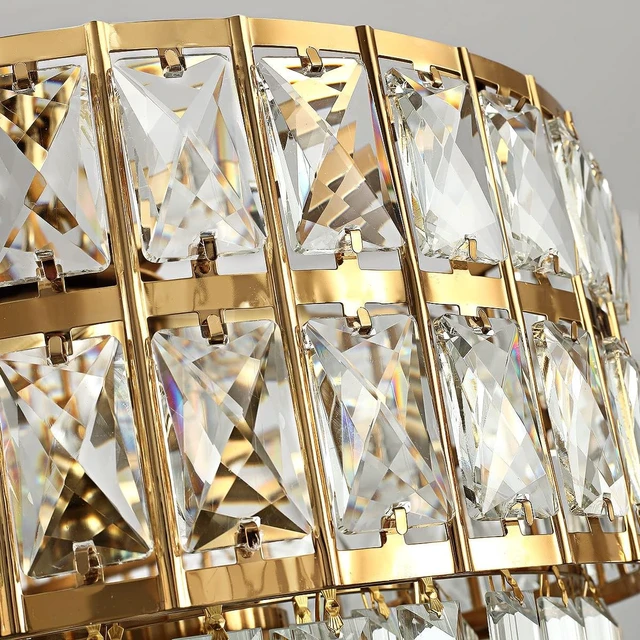 Alt view image 6 of 7 - Modern Crystal Chandelier Gold Finish Light Fixture, Round Crystal Pendant Light Hanging Lamp, for Living Room, Dining Room, Restaurant, E12 x 15, Ø29.5 inch