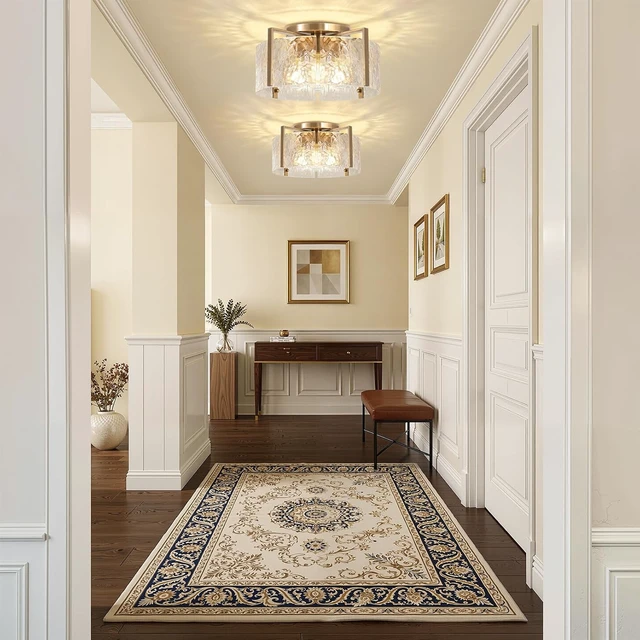 Alt view image 3 of 7 - 16'' Gold Semi Flush Mount Ceiling Light, 4-Light Glass Drum Light Fixtures