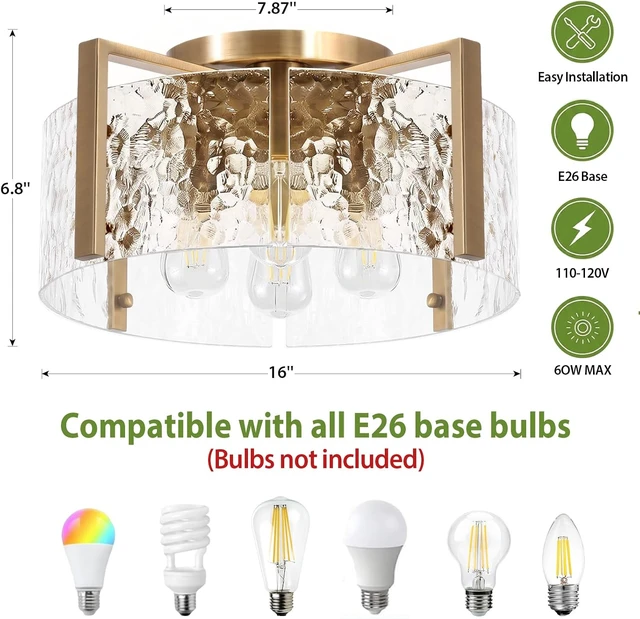Alt view image 4 of 7 - 16'' Gold Semi Flush Mount Ceiling Light, 4-Light Glass Drum Light Fixtures