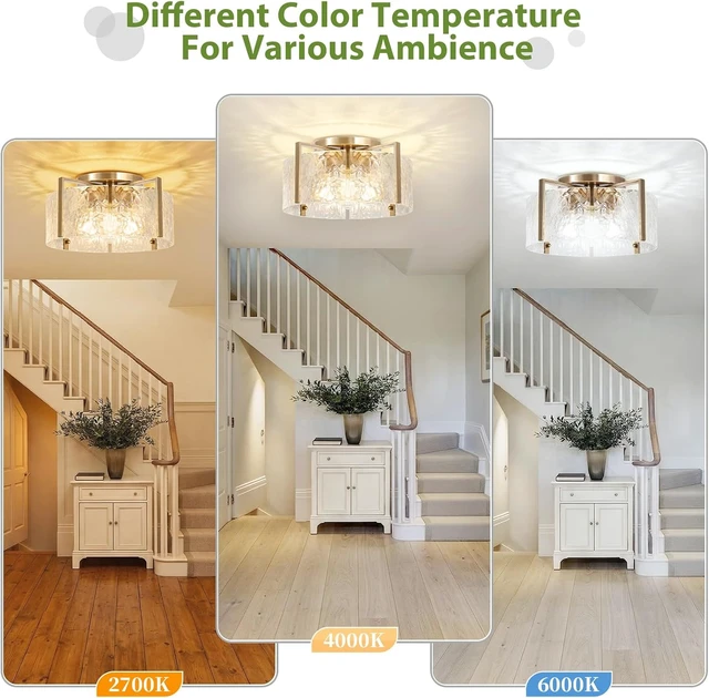 Alt view image 6 of 7 - 16'' Gold Semi Flush Mount Ceiling Light, 4-Light Glass Drum Light Fixtures