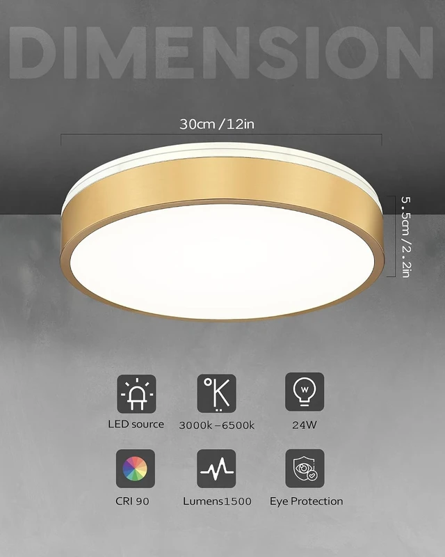 Alt view image 6 of 7 - Ken & Ricky 12" Modern Flush Mount Ceiling LightBrush Gold,1 Pack