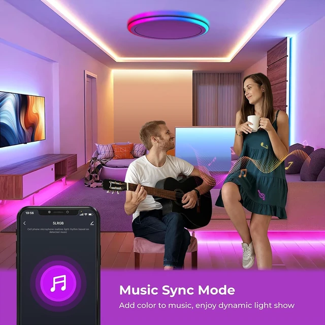 Alt view image 4 of 7 - BLNAN Smart RGB LED Flush Mount Ceiling Light with Remote, 13 Inch 24W Dimmable Color Changing Low Profile Wired White Fixture, Works with Alexa Google Home App for Bedroom Living Kids Room Party