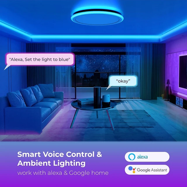 Alt view image 5 of 7 - BLNAN Smart RGB LED Flush Mount Ceiling Light with Remote, 13 Inch 24W Dimmable Color Changing Low Profile Wired White Fixture, Works with Alexa Google Home App for Bedroom Living Kids Room Party