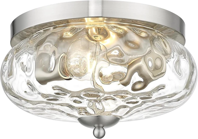 Main image of Darkaway Ceiling Light Fixtures Flush Mount Indoor Outdoor Ceiling Light with Water Ripple Glass Shade for Hallway Kitchen Bedroom Porch Living Room Nickel Finish