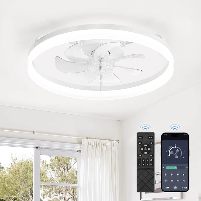 Main image of LEDIARY 20" Low Profile Ceiling Fans with Lights, APP & Remote, White