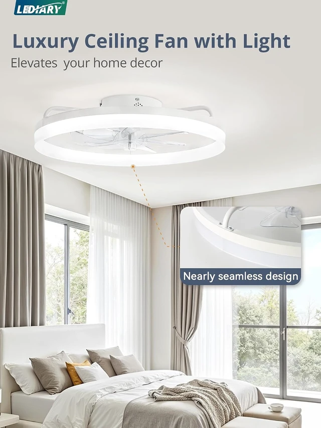 Alt view image 2 of 7 - LEDIARY 20" Low Profile Ceiling Fans with Lights, APP & Remote, White