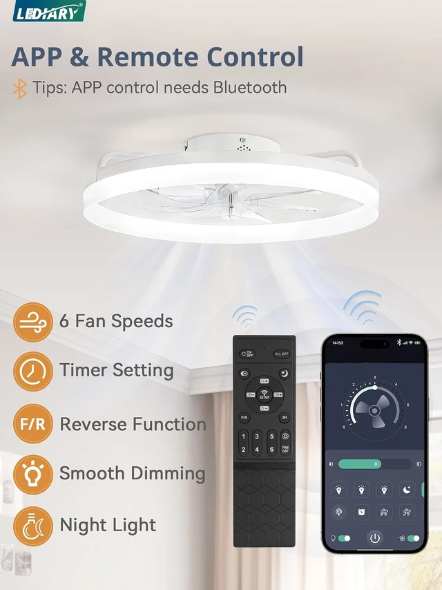 Alt view image 4 of 7 - LEDIARY 20" Low Profile Ceiling Fans with Lights, APP & Remote, White