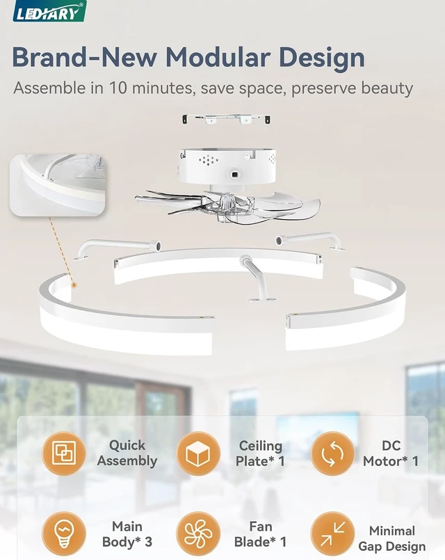 Alt view image 7 of 7 - LEDIARY 20" Low Profile Ceiling Fans with Lights, APP & Remote, White
