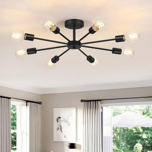 Main image of Lomoky 8-Lights Semi Flush Mount Ceiling Light, Matte Black Hallway Ceiling Lighting with E26 Base, Modern Sputnik Light Fixtures for Kitchen Dining Room Bedroom Living Room
